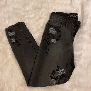 Grey high rise skinny jeans flowers and stretch